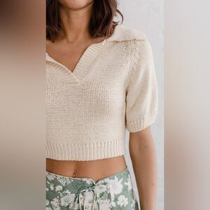 Sage The Label Scarlet Collared Cropped Cream Sweater Size Small